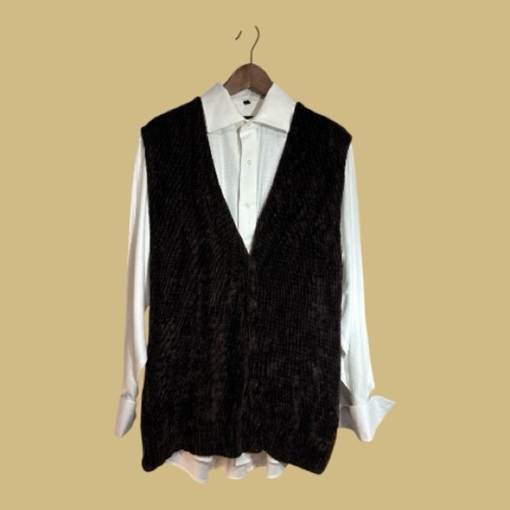 525 Vintage Brown Button Down Sweater Vest Made in America Shirt Not Included XL